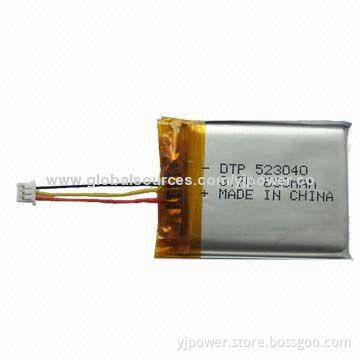 Hot Sale 600mAh 523040 3.7V Li-polymer Rechargeable Battery, 2.75V Discharge Cut-off Voltage